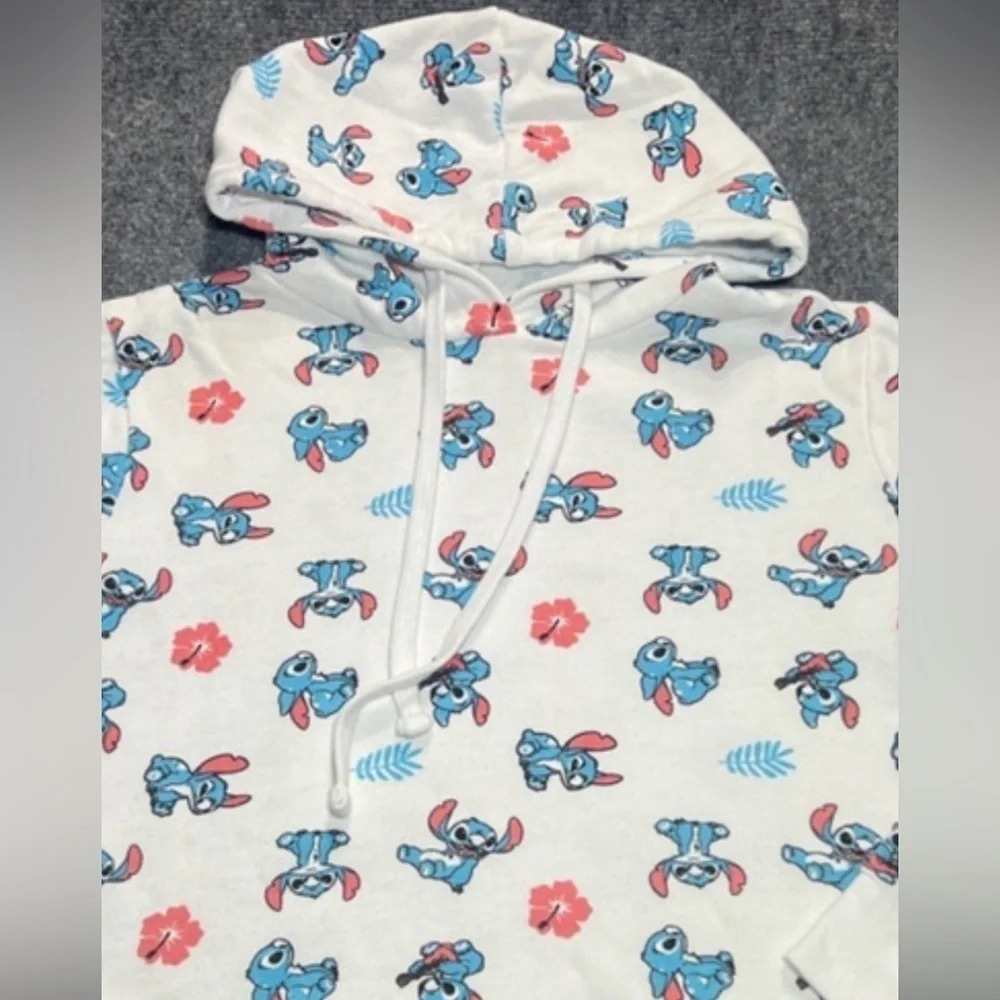 Disney Lilo & Stitch Flower Hawaiian Hoodie Womens XS Graphic Cropped Sweatshirt